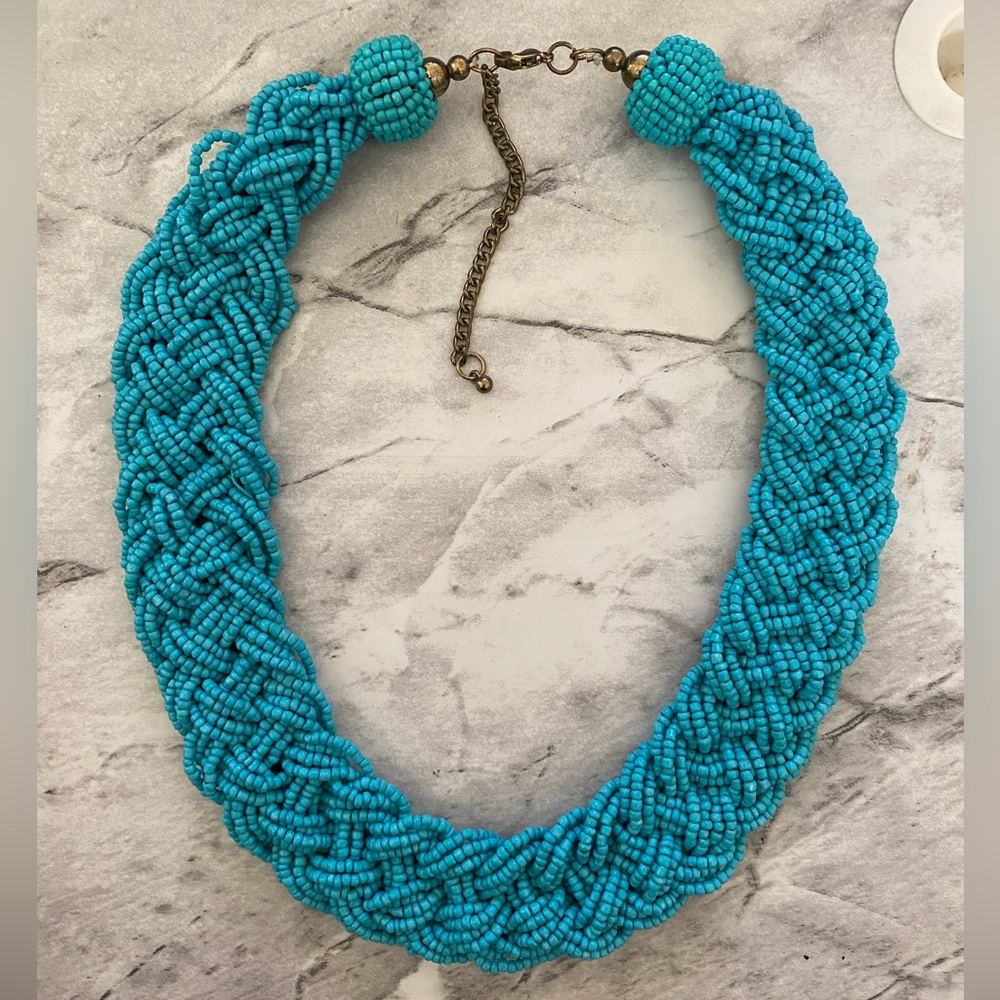 Braided Turquoise Beaded Statement Necklace - Women Jewelry